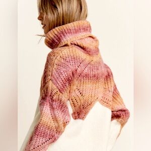 Ombré Chevron Cowl Neck Sweater Sunset Colors